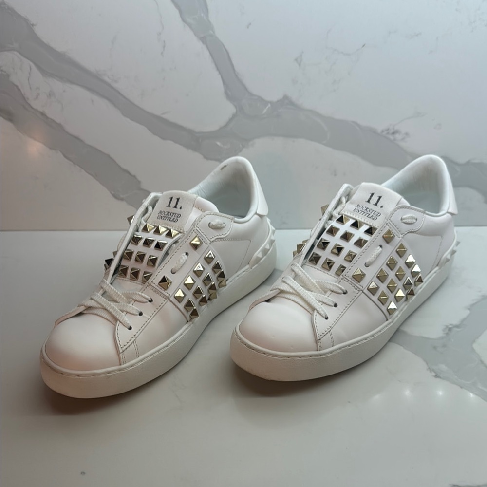 Valentino White Sneakers with Gold Studs